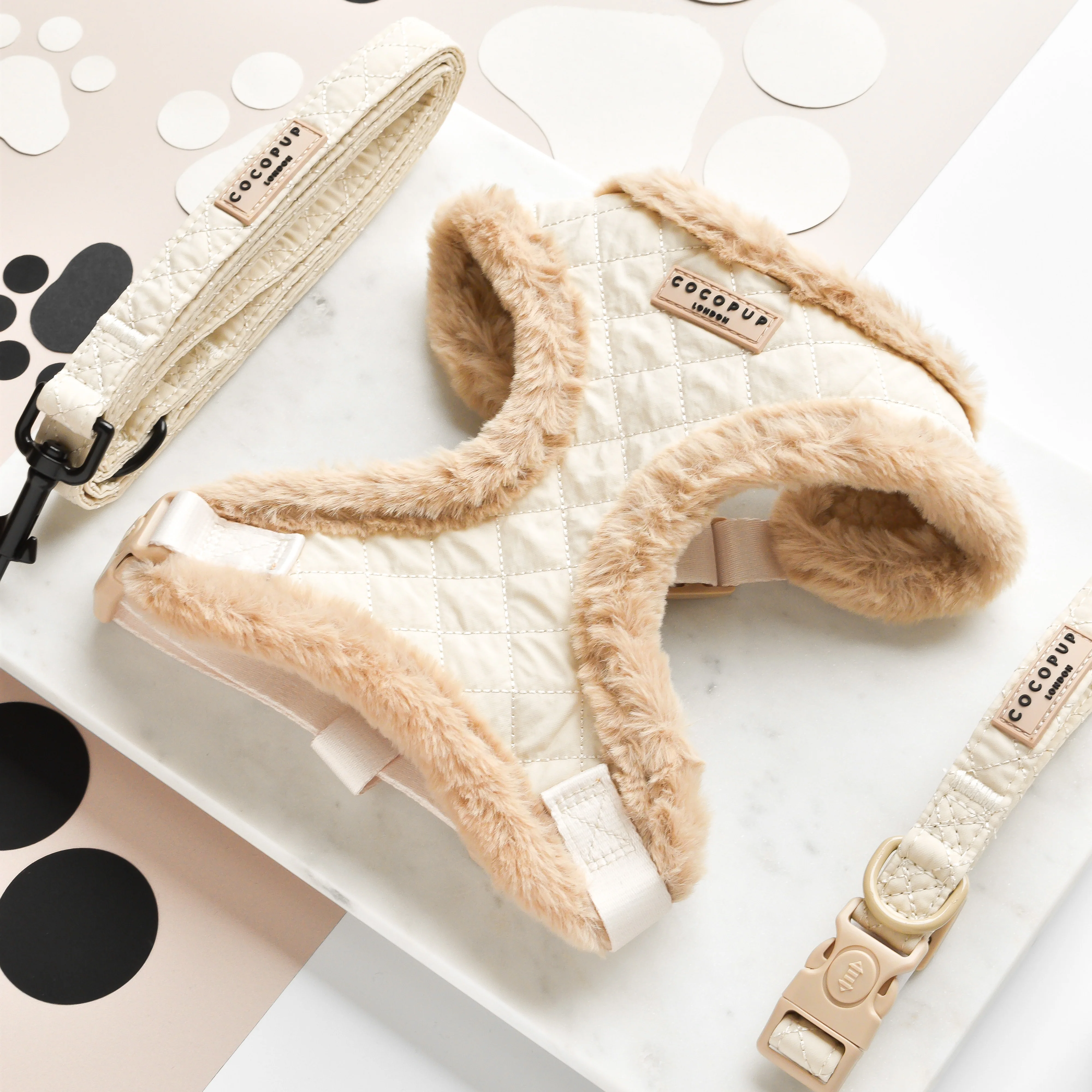 Cream Quilted Adjustable Neck HARNESS - Image 2