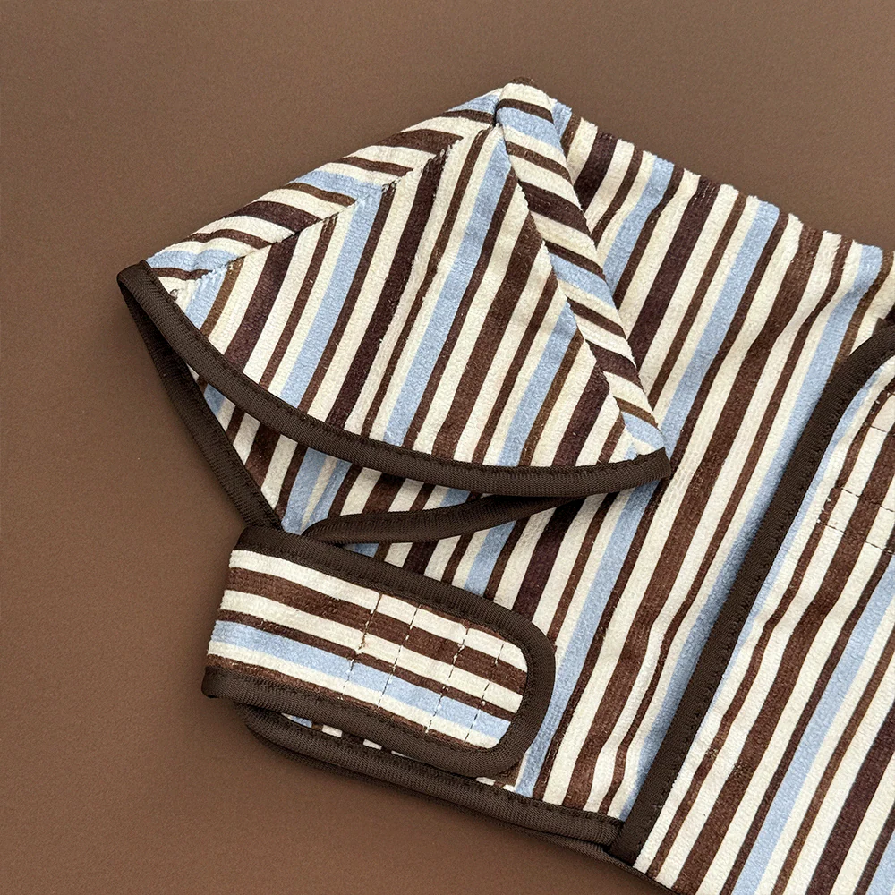 Brown & Blue Stripes Drying Robe - Image 3
