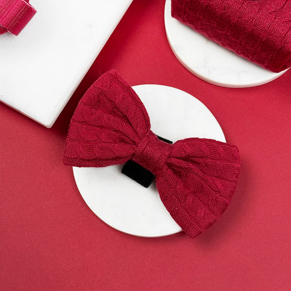 Cable Knit Bow Tie - Mulled Wine - Image 2