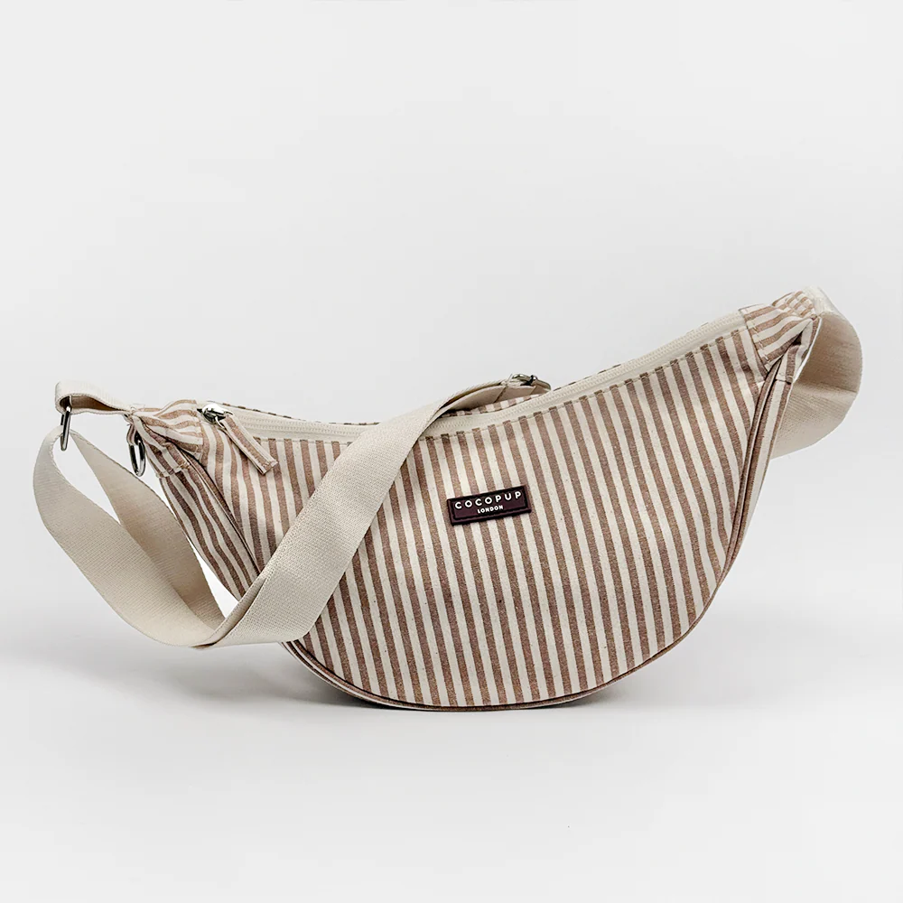 Crossbody Crescent Dog Walking Bag Bundle - London Linen Stripes - Image 4