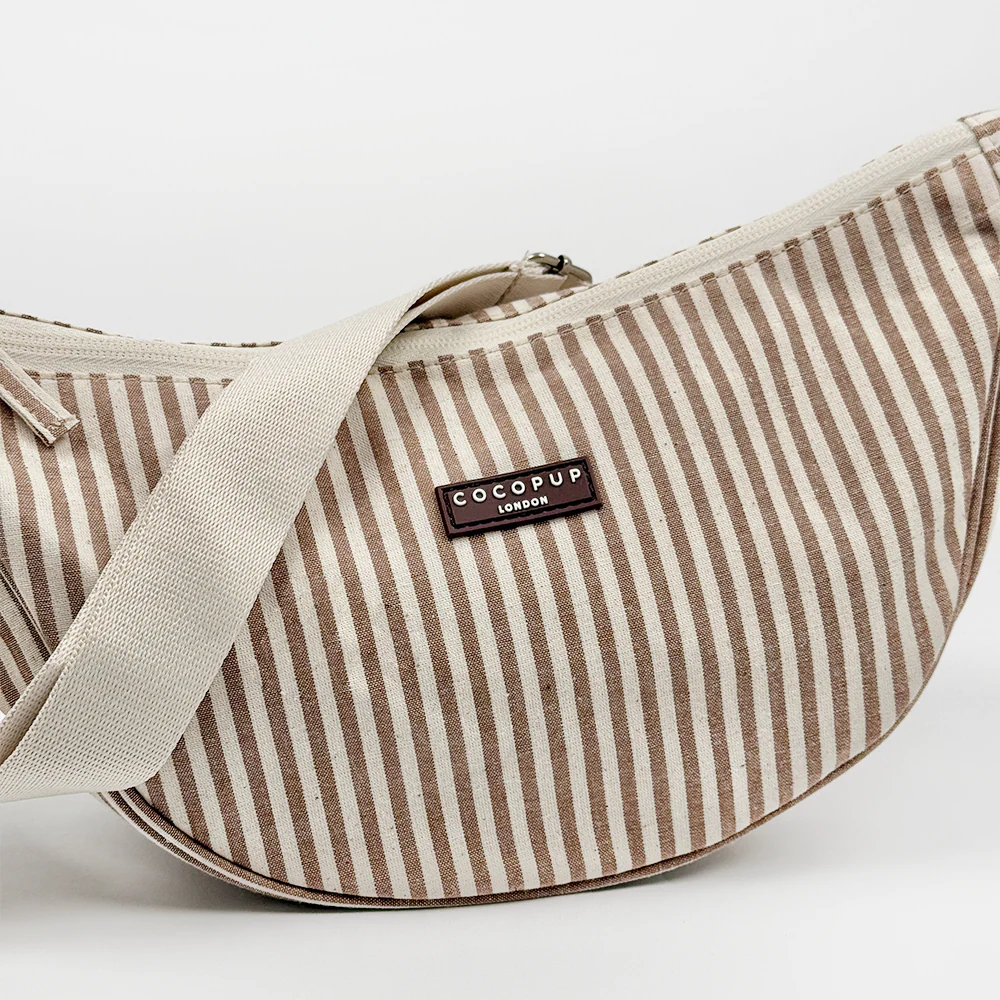 Crossbody Crescent Dog Walking Bag Bundle - London Linen Stripes - Image 2