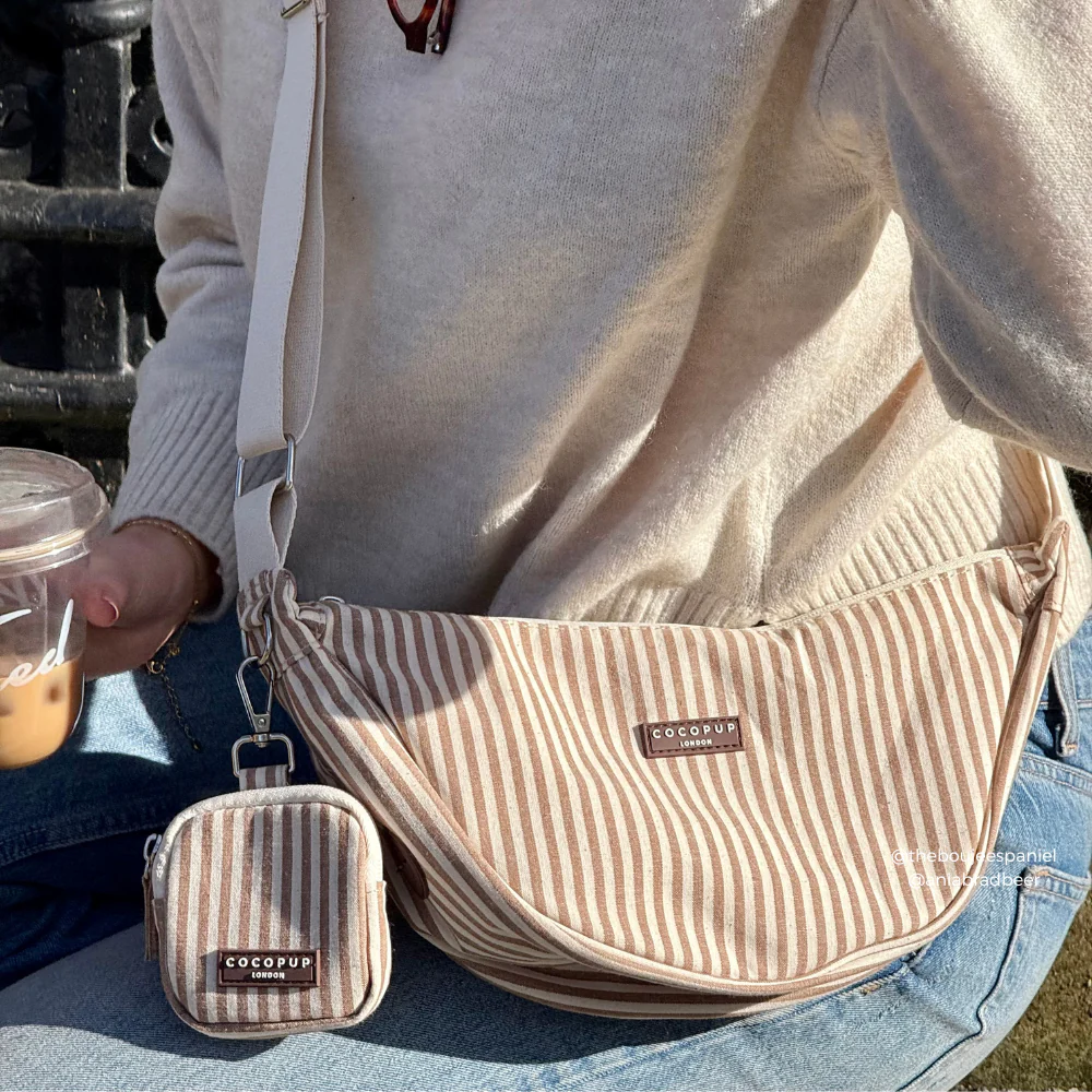 Crossbody Crescent Dog Walking Bag Bundle - London Linen Stripes - Image 6