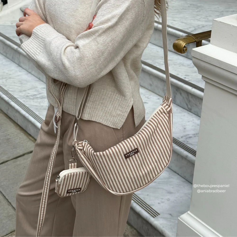 Crossbody Crescent Dog Walking Bag Bundle - London Linen Stripes - Image 7