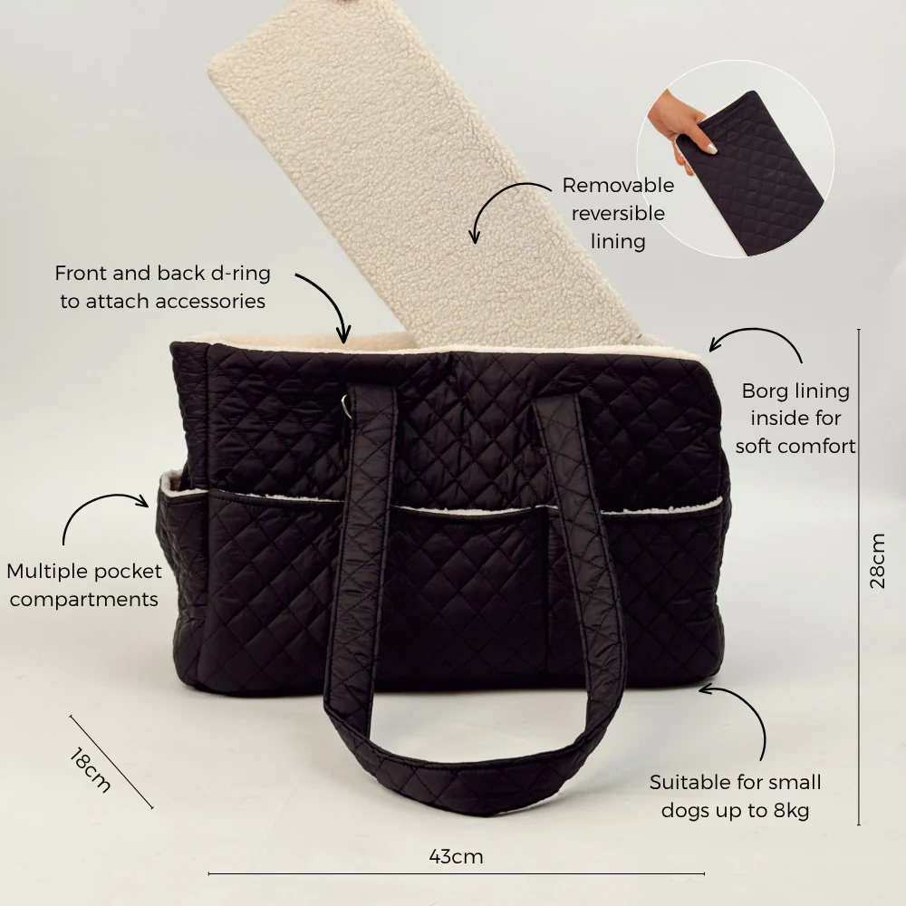 Dog Carrier - Quilted Black - Image 6