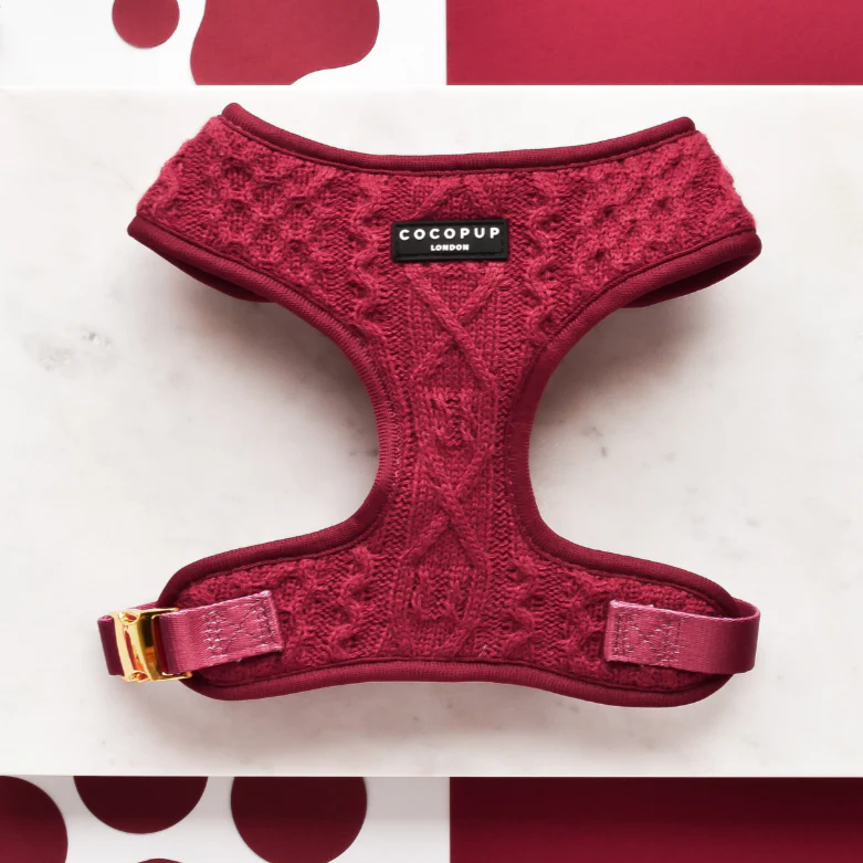 Cable Knit Adjustable Neck HARNESS - Mulled Pup Wine