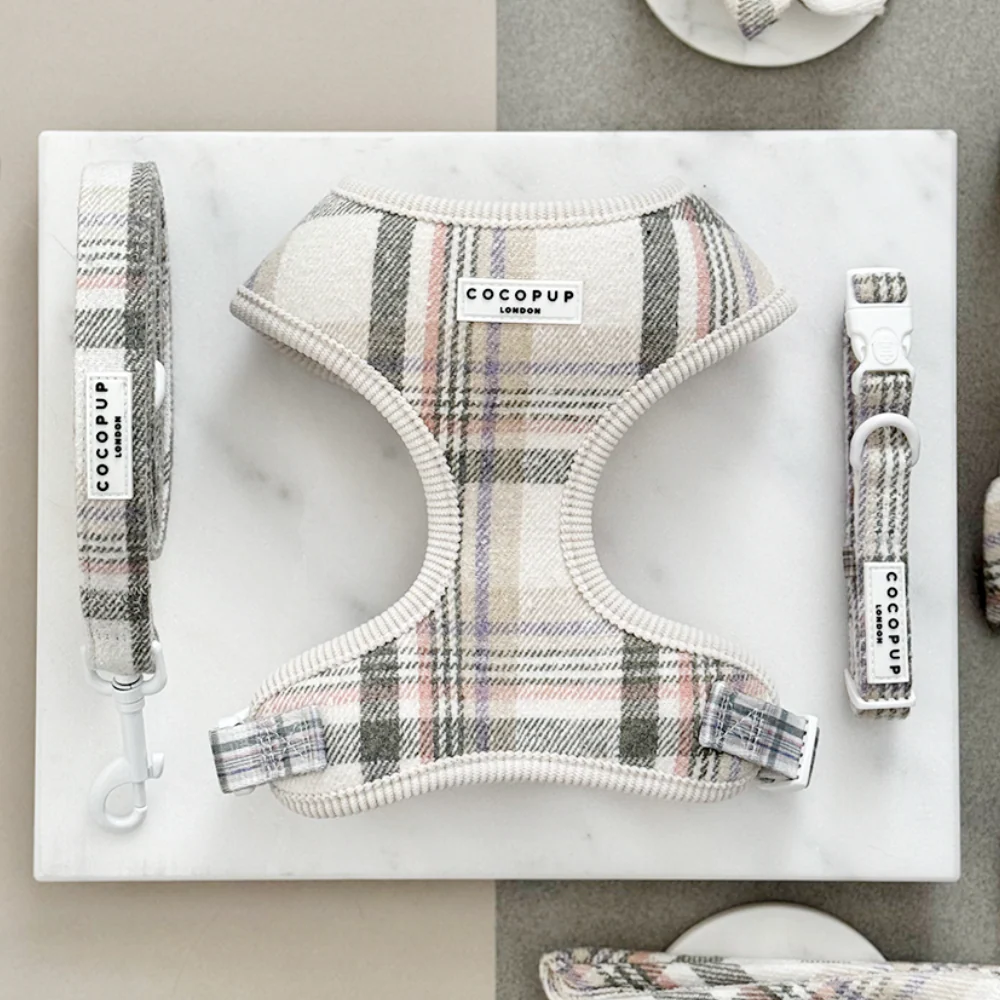 Oxford Plaid Adjustable Neck Harness, Lead & Collar Bundle