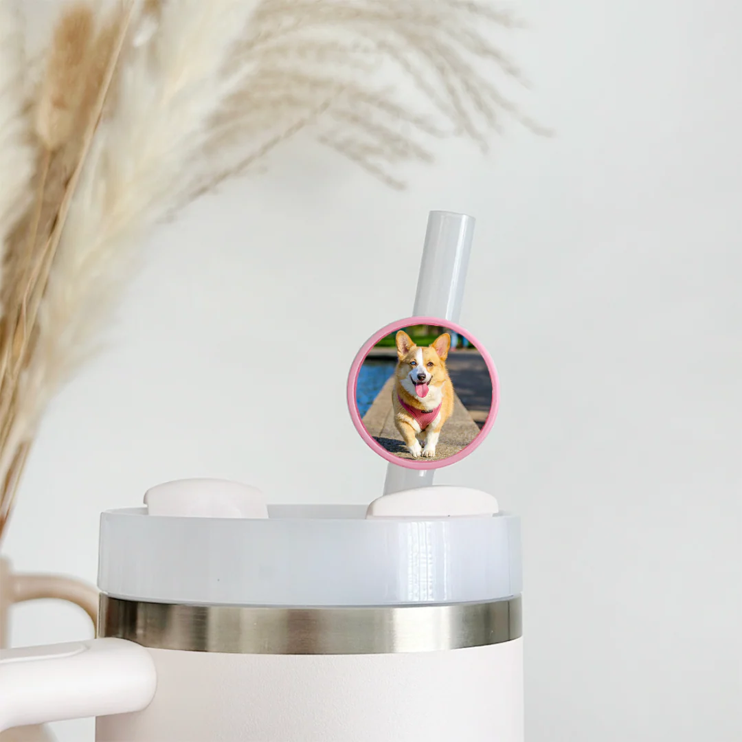 Personalised Circle Straw Topper - Pink