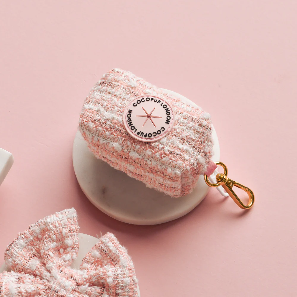 Pink Textured Tweed Poop Bag Holder
