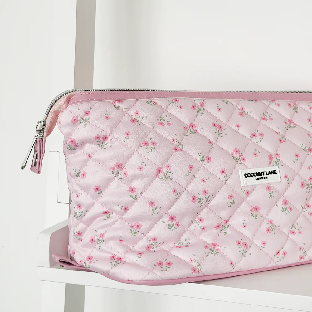 Quilted Ditsy Floral Pink Expandable Makeup Bag - By Coconut Lane - Image 3
