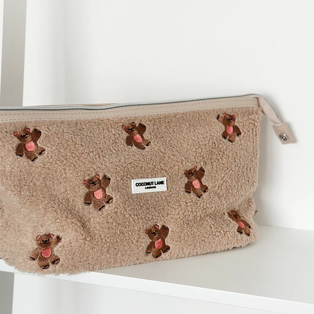 Theo Embroidered Teddy Expandable Makeup Bag - By Coconut Lane - Image 2