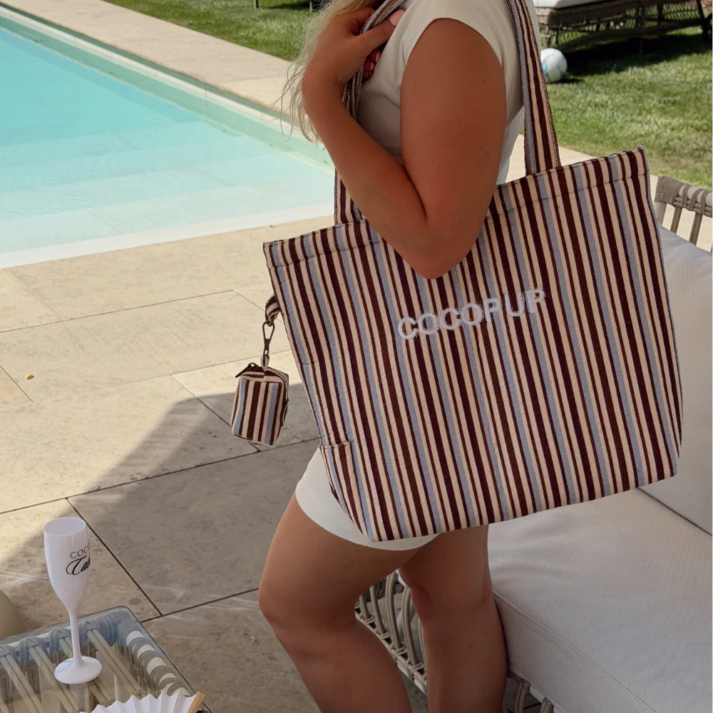 Tote Bag - Brown & Blue Stripes - Image 5