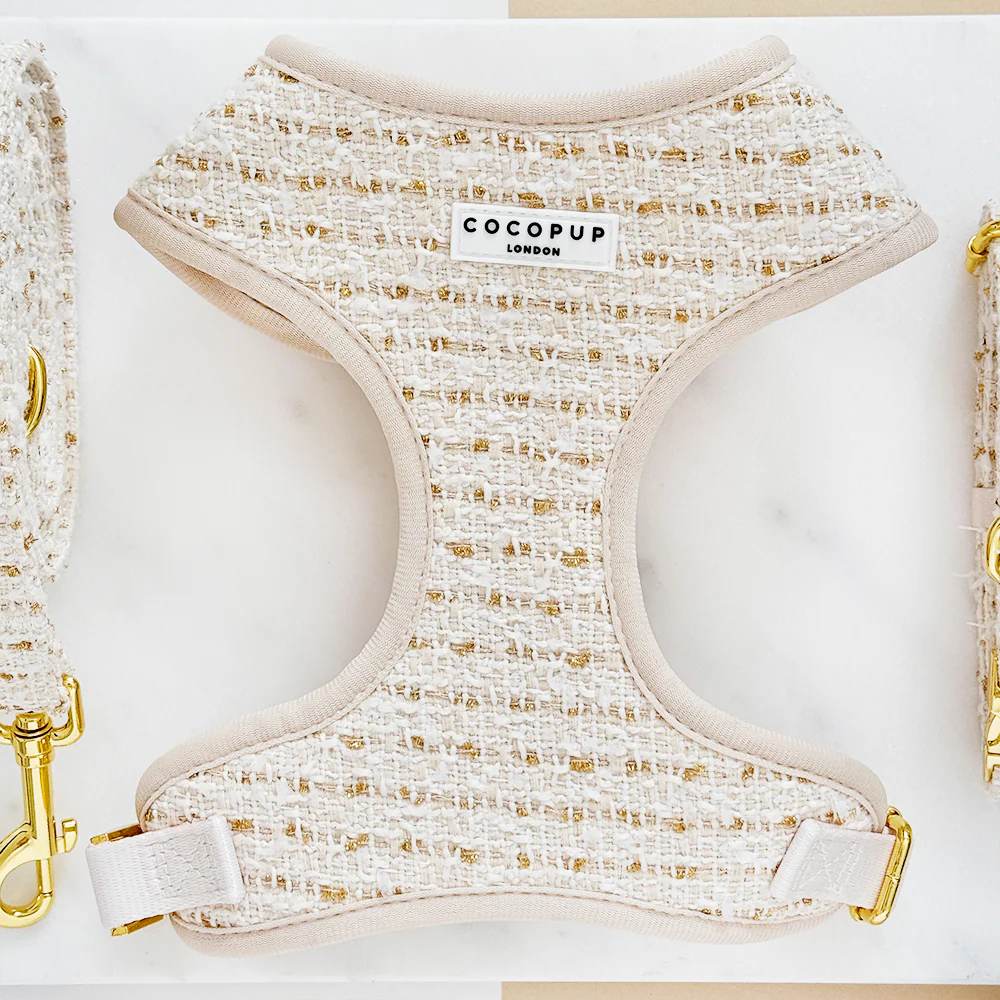 Vanilla Textured Tweed Adjustable Neck Harness, Lead & Collar Bundle - Image 5